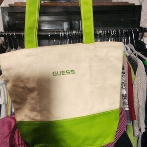 Guess Green and Cream Tote Bag with Bold Design